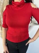 Rugalmas, puha, vékony, kötött anyagú, vállán nyitott, gyöngyökkel díszített, hosszú ujjú felső. (S-L méretre ajánljuk.)