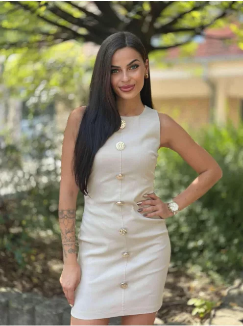 Csinos rugalmas anyagú ruha, testhezálló, hátán cipzáras, díszgombos.