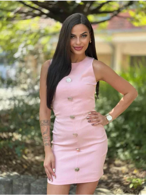 Csinos rugalmas anyagú ruha, testhezálló, hátán cipzáras, díszgombos.