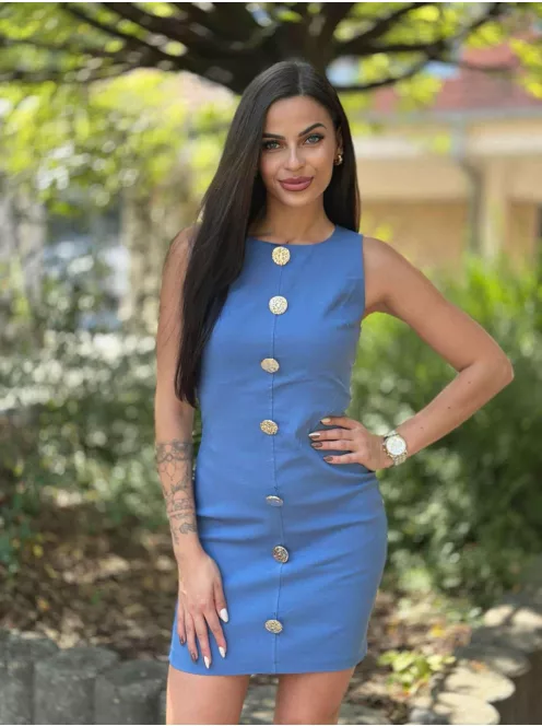 Csinos rugalmas anyagú ruha, testhezálló, hátán cipzáras, díszgombos.