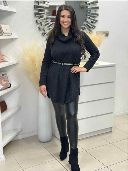 Rugalmas, puha anyagú, lenge fazonú, garbós, kötött tunika övvel. (S-L méretre ajánljuk.)