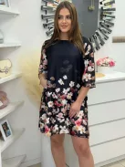 Szatén hatású, mintás, zsebes ruha