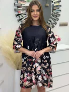 Szatén hatású, mintás, zsebes ruha