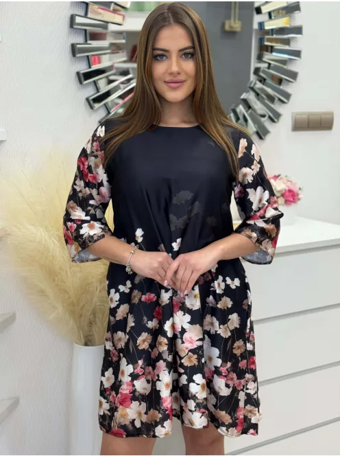 Szatén hatású, mintás, zsebes ruha