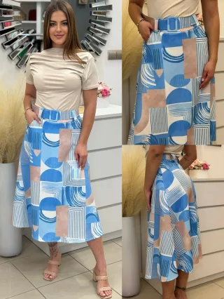 Mintás, zsebes szoknya övvel