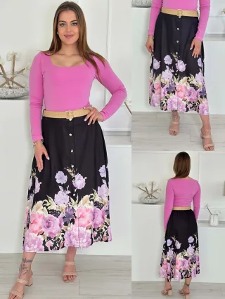 Lenvászon hatású szoknya övvel