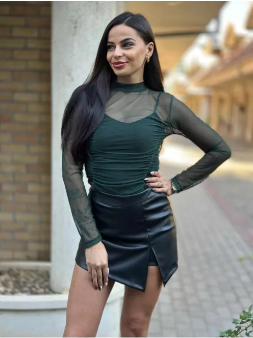 Rugalmas anyagú, húzott, áttetsző, necc body. (S-L méretre ajánljuk.) Aláöltözet nélkül!