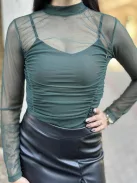 Rugalmas anyagú, húzott, áttetsző, necc body. (S-L méretre ajánljuk.) Aláöltözet nélkül!