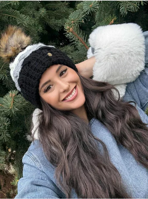 Vastag, kötött, bojtos, meleg sapka .