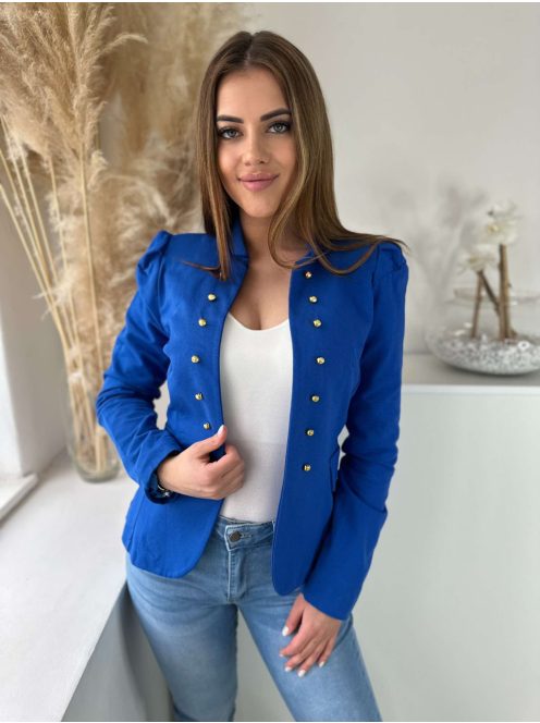 Pamut anyagú, bélelt, díszzsebes, nem rugalmas, válltöméses blézer. VIGYÁZZ! KIS MÉRETEZÉS! A Modell L (S-nek felel meg) méretet visel.