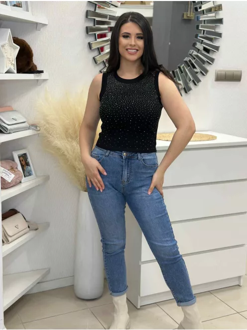 Kövekkel díszített, ujjatlan felső