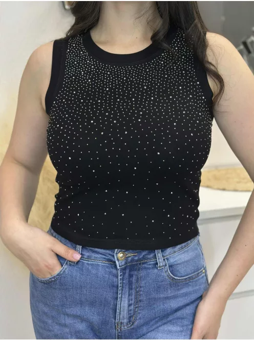 Kövekkel díszített, ujjatlan felső