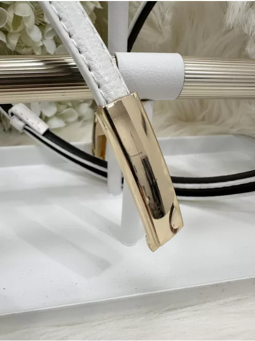 Műbőr, vékony, állítható fémcsatos öv.