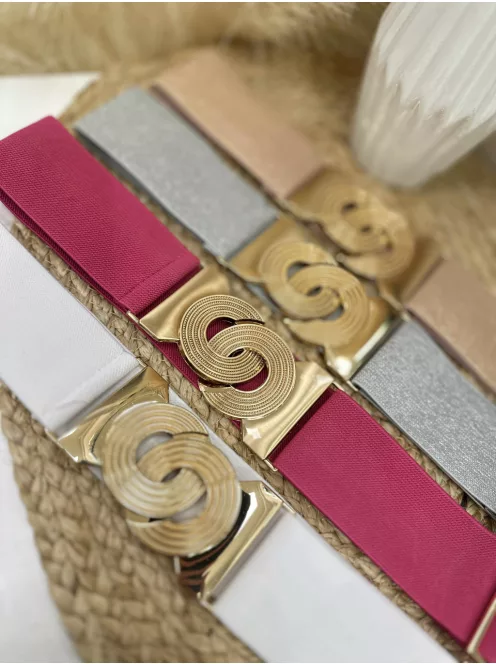 Rugalmas, vastag, gumis, fémcsatos öv.