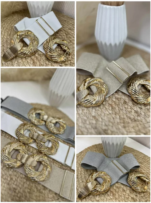 Rugalmas, vastag, gumis, állítható méretű, fém csatos öv.