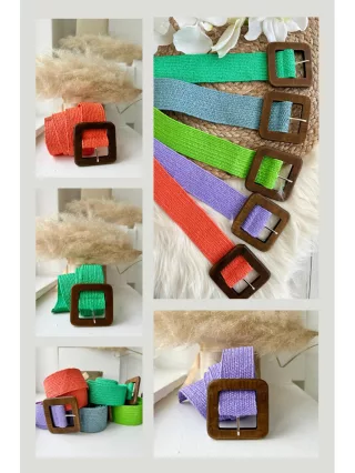 Rugalmas, fonott, fa, kocka csatos öv.