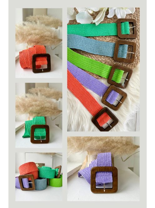 Rugalmas, fonott, fa, kocka csatos öv.