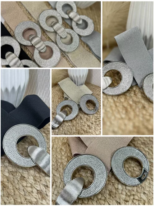 Rugalmas, csillogós, gumis, kövekkel díszített öv .