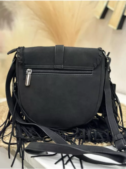 Velúr hatású, rojtos kistáska, hosszúpánttal. 