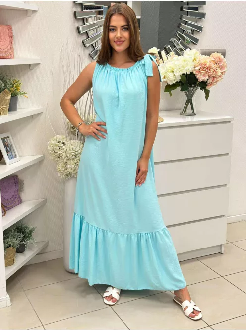 Lenge fazonú, nyakán gumis, megkötős maxiruha. (S-XL méretre ajánljuk.)