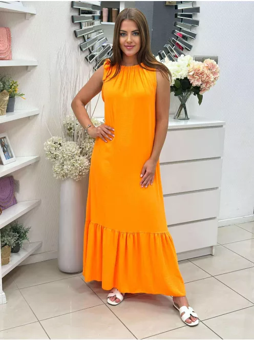 Lenge fazonú, nyakán gumis, megkötős maxiruha. (S-XL méretre ajánljuk.)