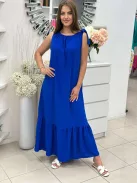 Lenge fazonú, nyakán gumis, megkötős maxiruha. (S-XL méretre ajánljuk.)