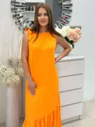 Lenge fazonú, nyakán gumis, megkötős maxiruha. (S-XL méretre ajánljuk.)