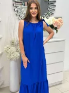 Lenge fazonú, nyakán gumis, megkötős maxiruha. (S-XL méretre ajánljuk.)