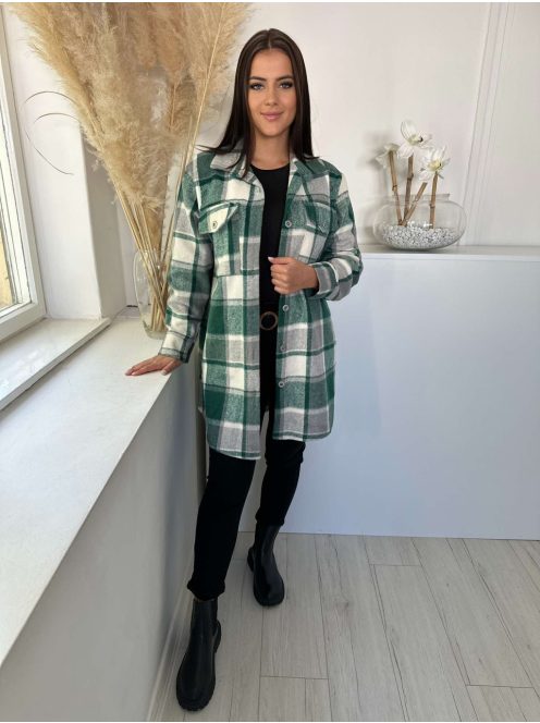 Oversize fazonú, béleletlen, nem rugalmas anyagú, gombos ingkabát. (S-L méretre ajánljuk.)