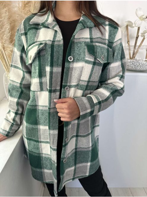 Oversize fazonú, béleletlen, nem rugalmas anyagú, gombos ingkabát. (S-L méretre ajánljuk.)