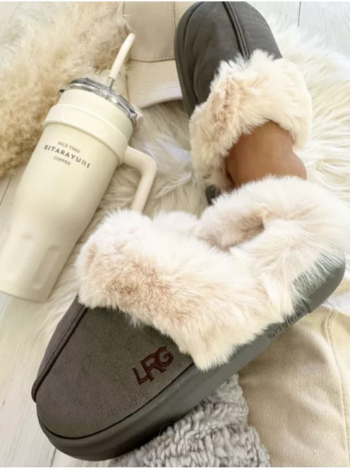 Velúr hatású, belül puha, szőrmés papucs. (36/37, 38/39, 40/41 méretekben)