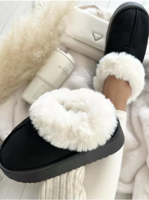 Velúr hatású, belül puha, bundás, belebújós bokacsizma.