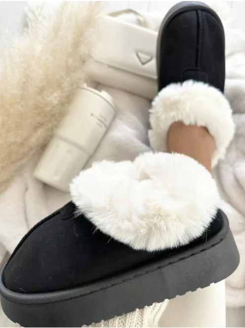 Velúr hatású, belül puha, bundás, belebújós bokacsizma.