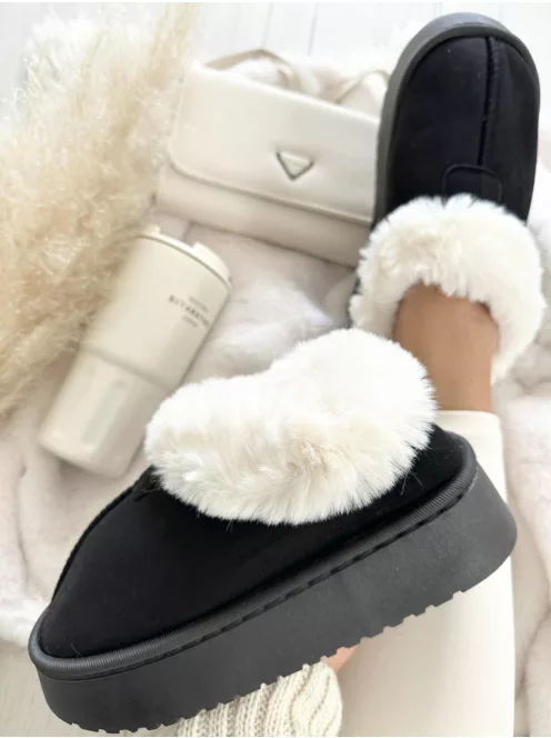 Velúr hatású, belül puha, bundás, belebújós bokacsizma.