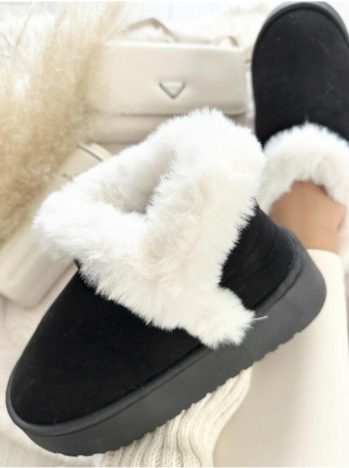 Velúr hatású, belül puha, bundás, belebújós bokacsizma.