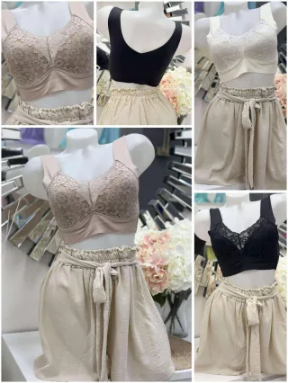   Lézervágott, mikroszálas, rugalmas anyagú, szivacsbetétes, csipkés bralette melltartó. Merevítő nélkül. M és L méretekben.