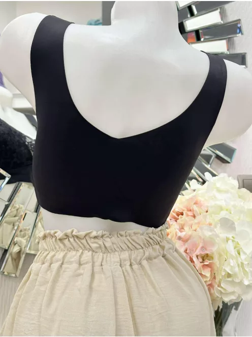 Lézervágott, mikroszálas, rugalmas anyagú, szivacsbetétes, csipkés bralette melltartó. Merevítő nélkül. M és L méretekben.