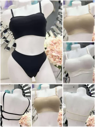   Rugalmas anyagú, lézervágott, varrás nélküli, belevarrt, push up szivacsbetétes, szilikonos melltartó. Pánt nélkül is viselhető! S-XL méretekben.