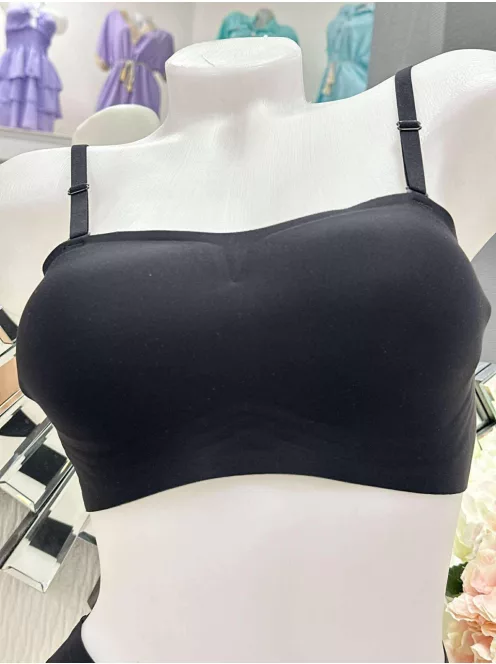 Rugalmas anyagú, lézervágott, varrás nélküli, belevarrt, push up szivacsbetétes, szilikonos melltartó. Pánt nélkül is viselhető! S-XL méretekben.