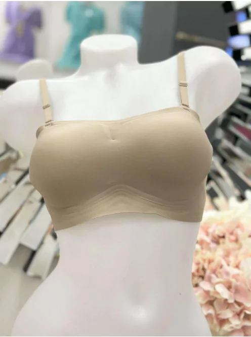 Rugalmas anyagú, lézervágott, varrás nélküli, belevarrt, push up szivacsbetétes, szilikonos melltartó. Pánt nélkül is viselhető! S-XL méretekben.