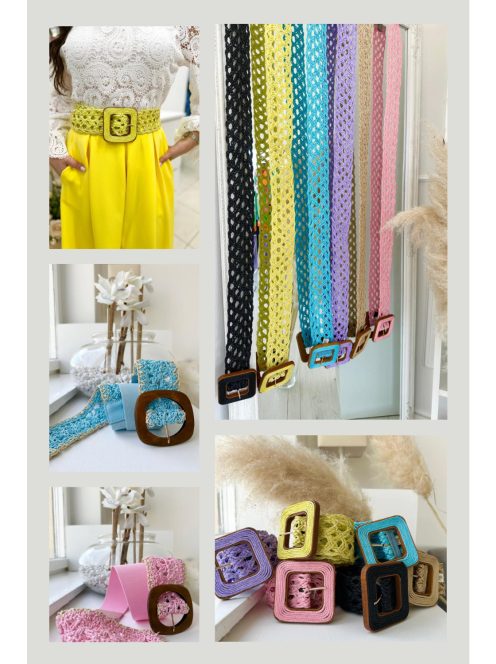 Nem rugalmas, fonott, lyukacsos, kocka fa csatos öv.