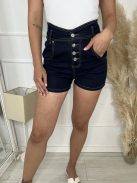 Rugalmas anyagú, magas derekú, zsebes, gombos rövidnadrág. M-es méretben.