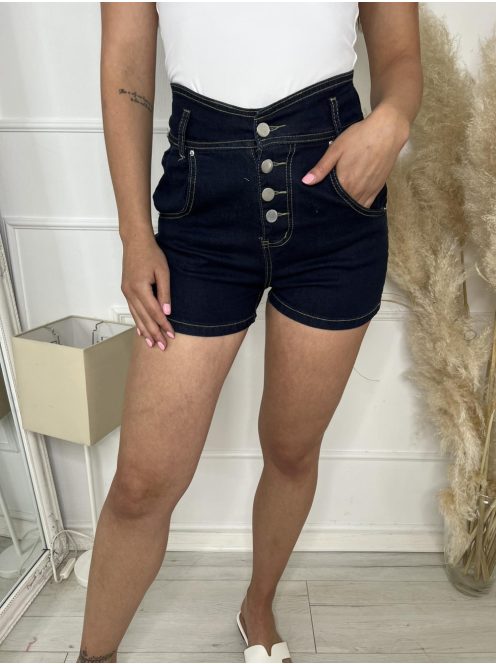 Rugalmas anyagú, magas derekú, zsebes, gombos rövidnadrág. M-es méretben.