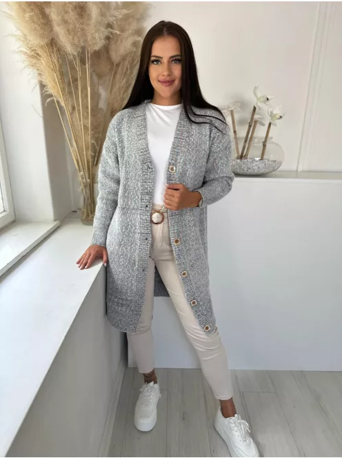 Pihe-puha, rugalmas, kötött, gombos, hosszított kardigán. (S-XL méretre ajánljuk.)