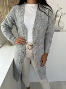 Pihe-puha, rugalmas, kötött, gombos, hosszított kardigán. (S-XL méretre ajánljuk.)