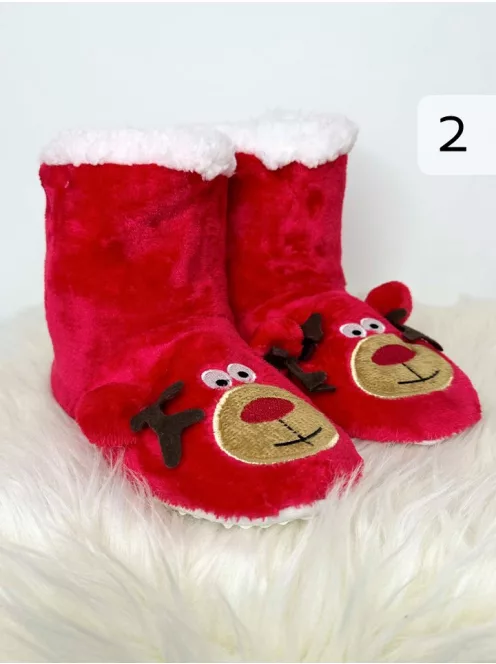 Pihe-puha plüss, belül bundás, csúszásgátlós, karácsonyi mamusz. (36-38 ás 39-41-es méretekben.)