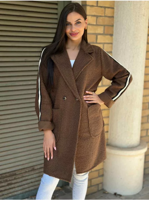 Oversize fazonú, enyhén rugalmas, puha anyagú, béleletlen, zsebes, gombos, átmeneti, teddy kabát. (M-XL méretre ajánljuk.)