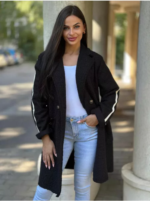 Oversize fazonú, enyhén rugalmas, puha anyagú, béleletlen, zsebes, gombos, átmeneti, teddy kabát. (M-XL méretre ajánljuk.)