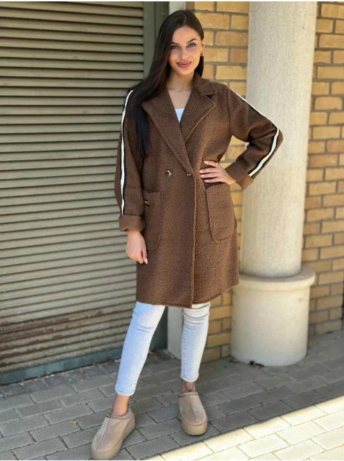 Oversize fazonú, enyhén rugalmas, puha anyagú, béleletlen, zsebes, gombos, átmeneti, teddy kabát. (M-XL méretre ajánljuk.)