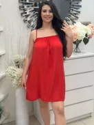 Lenge fazonú, gumis nyakú, nem rugalmas anyagú, pántos nyári ruha. (S-M méretre ajánljuk.)